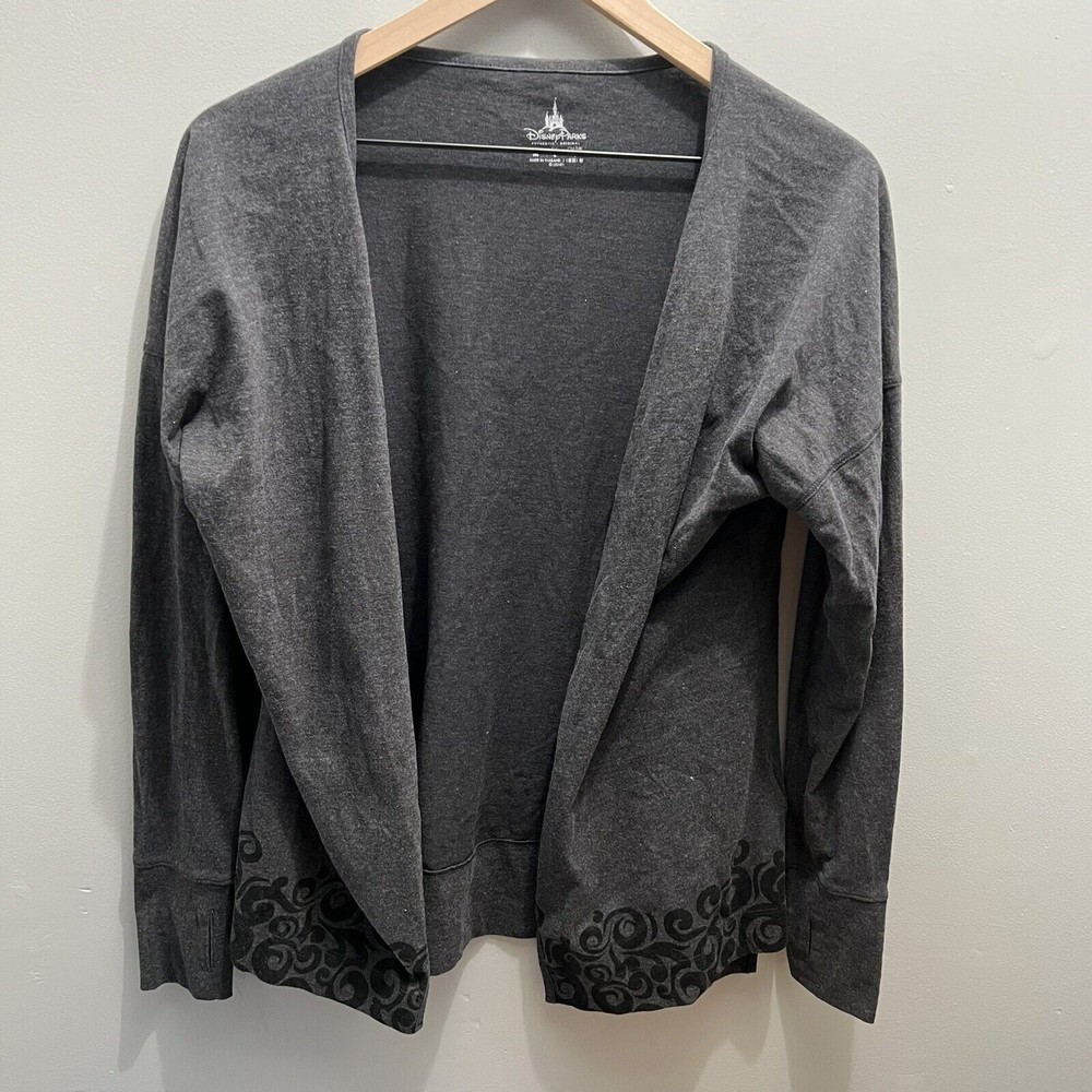 Disney Parks Womens Gray Open Front Cardigan Sweater Size M Thumb Hole Sleeve